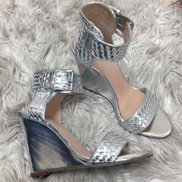 Alejandro Ingelmo Wedge Ankle Strap Sandals silver sandals 7.5 - Picture 1 of 8